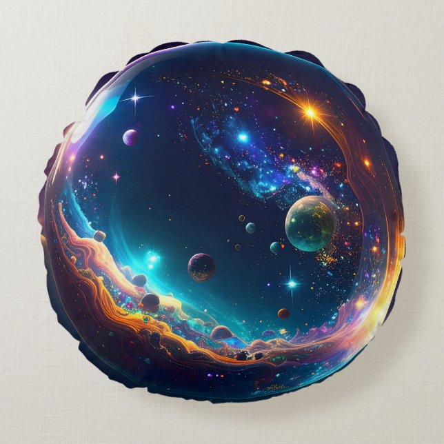 Cosmic Bubble Galaxy Fantasy Art Rond Kussen (Voorkant)