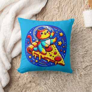 Cosmic Cat Astronaut - Grappig Ruimtepizza-avontuu Kussen