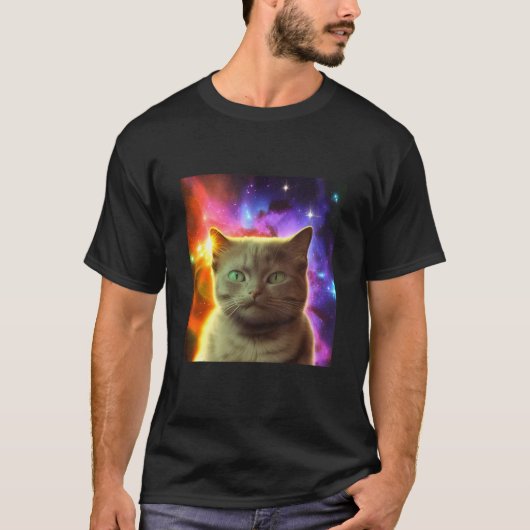 Cosmic Cat Cat Kitten in Outer Space Design T-shirt (Voorkant)