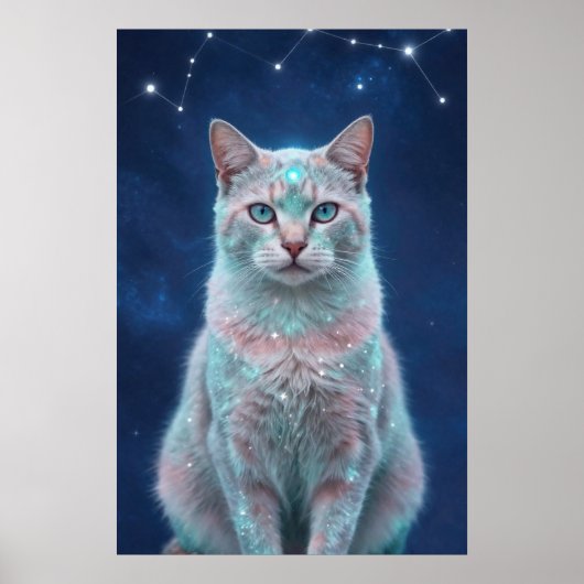 Cosmic Cat Constellation Galaxy Art Poster (Devant)