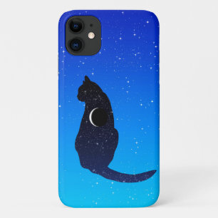 Cosmic Cat in sterren en Crescent Moon Pattern iPhone 11 Hoesje