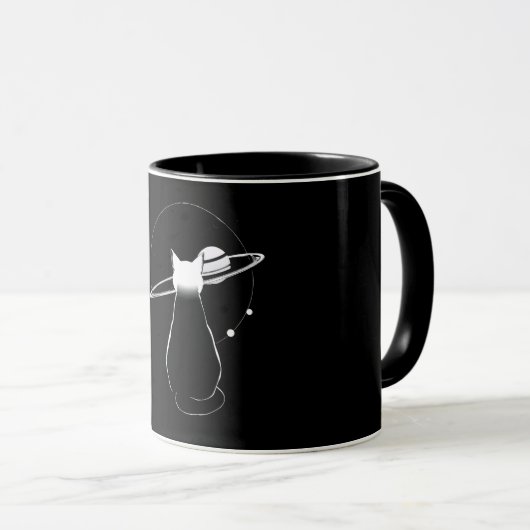 Cosmic Cat Minimalist Line Art Coffee Mug Mok (Voorkant rechts)