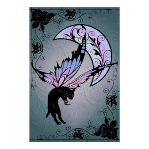 Cosmic Cat Moon Perfect Poster