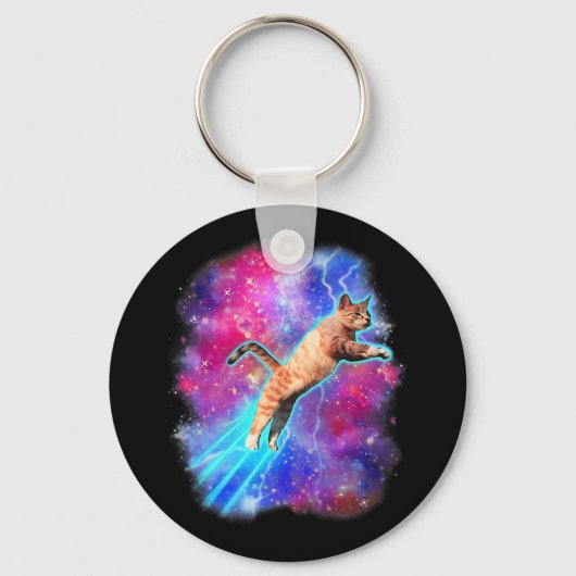 Cosmic Cats Funny Outer Space T-shirt Galaxy Kat K Sleutelhanger (Voorkant)