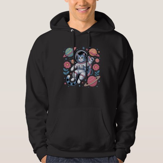 Cosmic Catstronaut in Neon Space Vaporwave Hoodie (Voorkant)