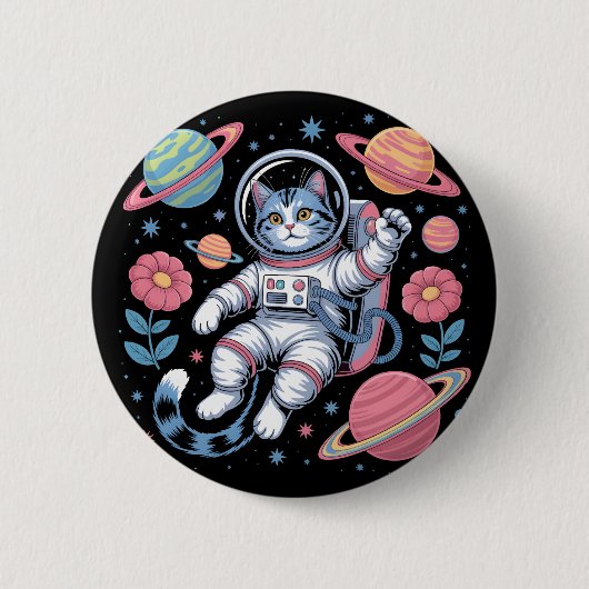 Cosmic Catstronaut in Neon Space Vaporwave Ronde Button 5,7 Cm (Voorkant)