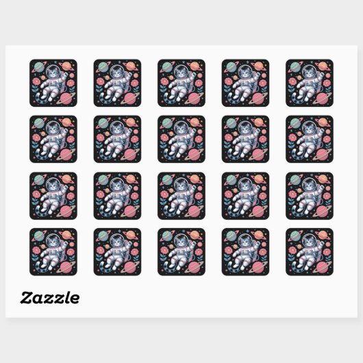 Cosmic Catstronaut in Neon Space Vaporwave Vierkante Sticker (Vel)