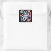 Cosmic Catstronaut in Neon Space Vaporwave Vierkante Sticker (Tas)