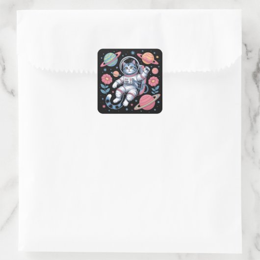 Cosmic Catstronaut in Neon Space Vaporwave Vierkante Sticker (Tas)