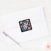 Cosmic Catstronaut in Neon Space Vaporwave Vierkante Sticker (Envelop)