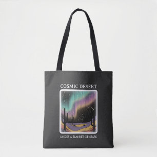 Cosmic Desert Aurora • Retro Western Nachtelijke H Draagtas