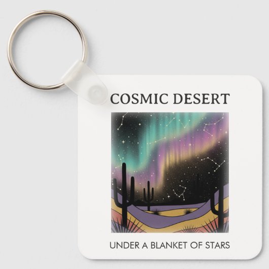 Cosmic Desert Aurora • Retro Western Night Sky Sleutelhanger (Voorkant)