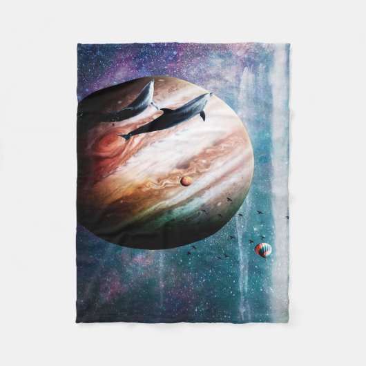 Cosmic Dolphins In Space Blanket | Unieke Gift Ide Fleece Deken (Voorkant)