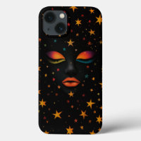 Cosmic Dream Rainbow Galaxy Woman Face Stars Zwart