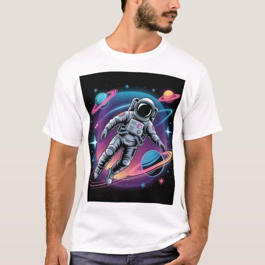 Cosmic Drift - Astronaut in een neon-sterrenstelse T-shirt (Voorkant)