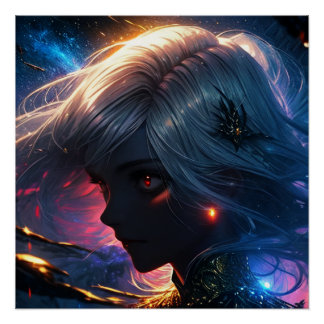 Cosmic Elf Portrait – Neon Fantasy Wall Art Perfect Poster