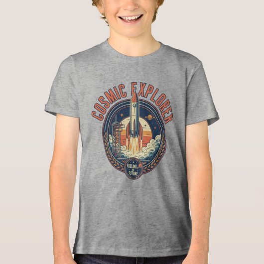 Cosmic Explorer Rocket Ship Future Space  Tri-Blend Shirt (Voorkant)