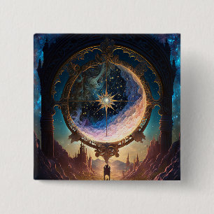 Cosmic Fantasy Space Landscape Vierkante Button 5,1 Cm