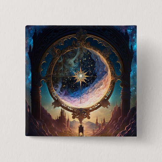Cosmic Fantasy Space Landscape Vierkante Button 5,1 Cm (Voorkant)