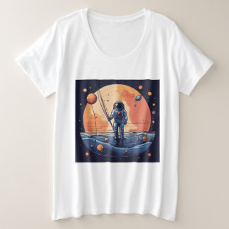 "Cosmic Fisherman: Minimalist Astronaut T-shirt De