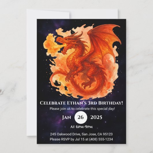Cosmic Flame Dragon Birthday Invitation (Devant)