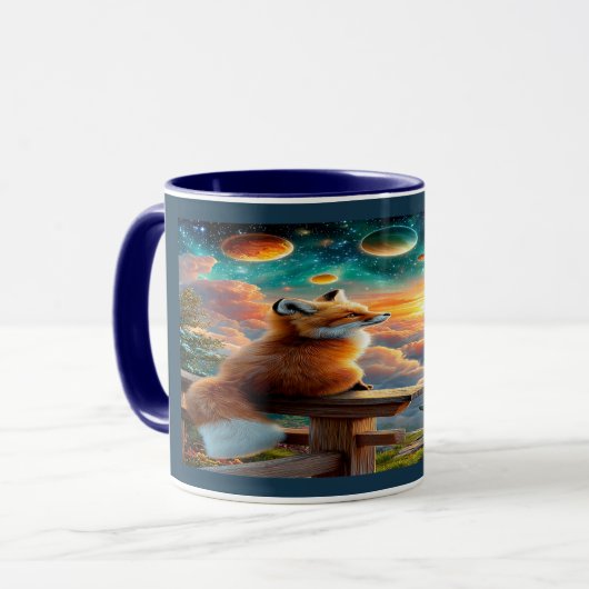 Cosmic Fox and Planets Magical Sunset Mug Mok (Voorkant links)
