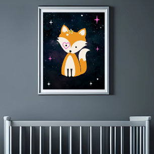 Cosmic Fox Wild Een Roze Meisje Kwekerij Poster