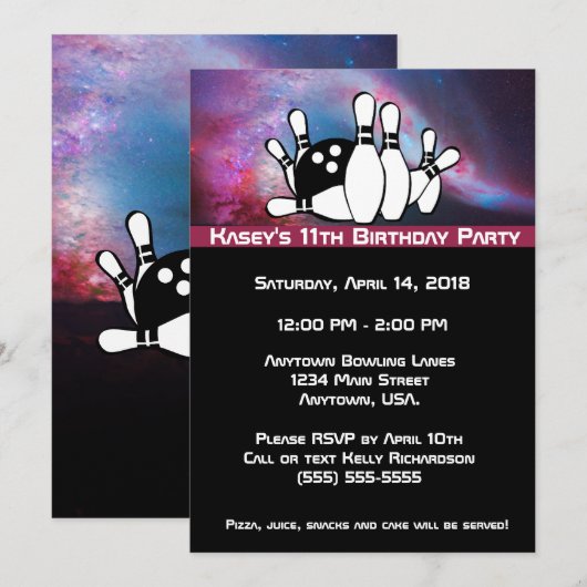 Cosmic Galaxy Bowling Birthday Party Kaart (Voorkant / Achterkant)