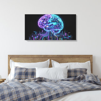Cosmic Galaxy Brain Cyberpunk City Canvas Wall Art Afdruk