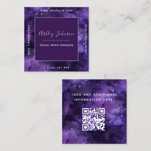 Cosmic Galaxy Futuristic Moderne Social Media Spac Vierkante Visitekaartje (Voorkant / Achterkant)