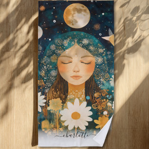 Cosmic Girl Boho Maan & Madelief Illustratie Op Ma Strandlaken