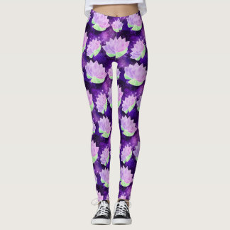 Cosmic Glam Paars Lotus Flowers Galaxy Print Yoga Leggings