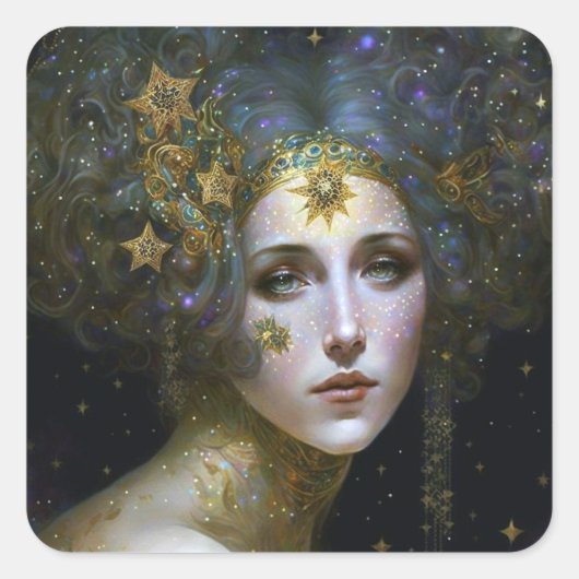 Cosmic Goddess Fantasy Art Vierkante Sticker (Voorkant)