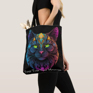 Cosmic Guardian Cat – Neon Galaxy Mandala Canvas t Draagtas