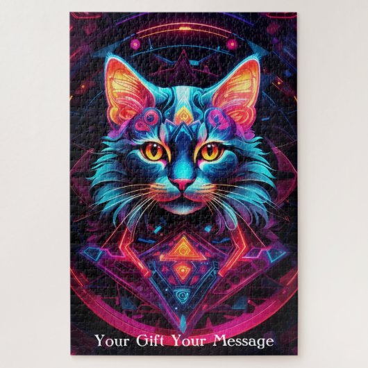 Cosmic Guardian Cat – Neon Galaxy Mandala Legpuzzel (Verticaal)