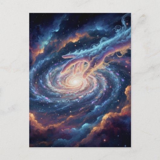Cosmic Hand of Creation — Surreal Galaxy Art Briefkaart (Voorkant)