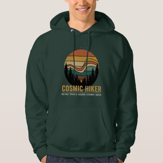 Cosmic Hiker Retro 70s Sunset Space Forest Stars Hoodie (Voorkant)
