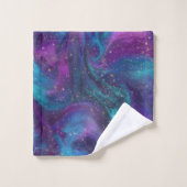 Cosmic Ink | Turquoise Blue Paars Galaxy Nebula Bad Handdoek (Wasdoekje)