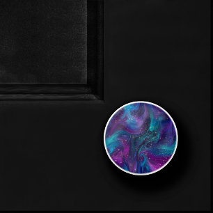 Cosmic Ink   Turquoise Blue Paars Galaxy Nebula Keramische Knop