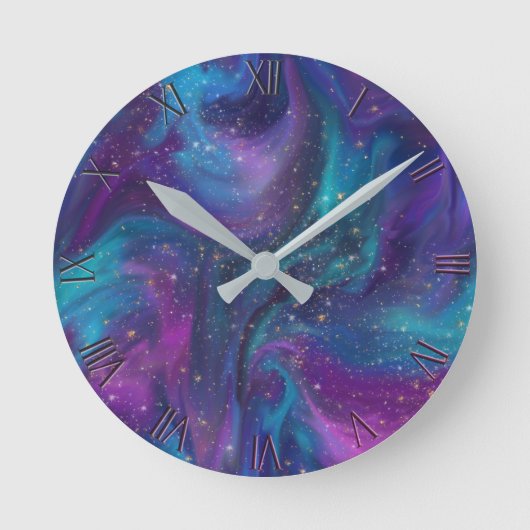 Cosmic Ink | Turquoise Blue Paars Galaxy Nebula Ronde Klok (Voorkant)