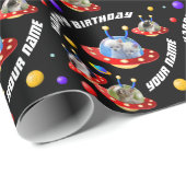 Cosmic Kitten Twins in Flying Saucer UFO Sci-fi Wr Cadeaupapier (Rol Hoek)