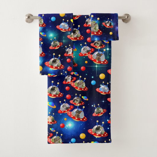 Cosmic Kittens in Alien Spaceship UFO Sci-fi Scene Bad Handdoek (Insitu)