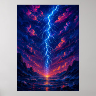 Cosmic Lightning Storm over de bergen Poster