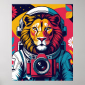 Cosmic Lion – Astronaut Helmet Poster | Bold Space (Devant)