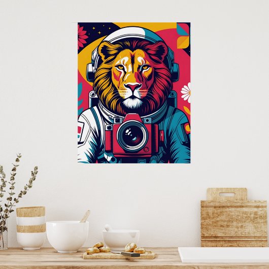 Cosmic Lion – Astronaut Helmet Poster | Bold Space (Cuisine)