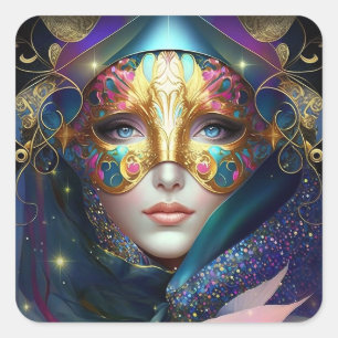 Cosmic Mask Goddess Queen Fantasy Art Square Sti Vierkante Sticker