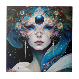 Cosmic Mask Goddess Queen Fantasy Art Tegeltje