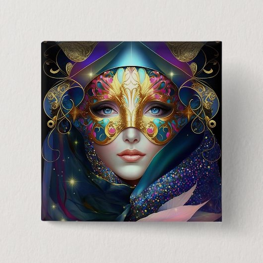 Cosmic Maskess Queen Fantasy Art Button (Voorkant)