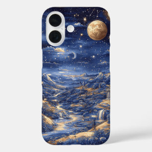 Cosmic Midnight Blue Mythical Fantasy Illustratie iPhone 16 Hoesje