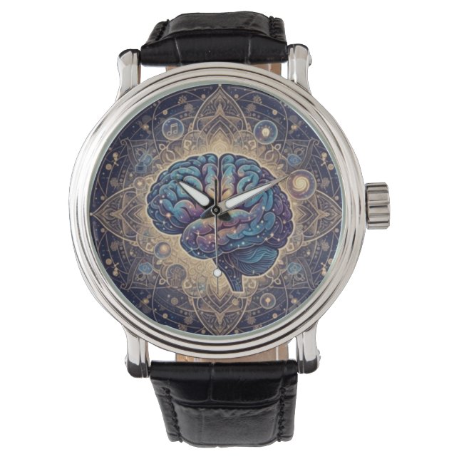 Cosmic Mind Mandala – Abstract Brain Art Horloge (Voorkant)